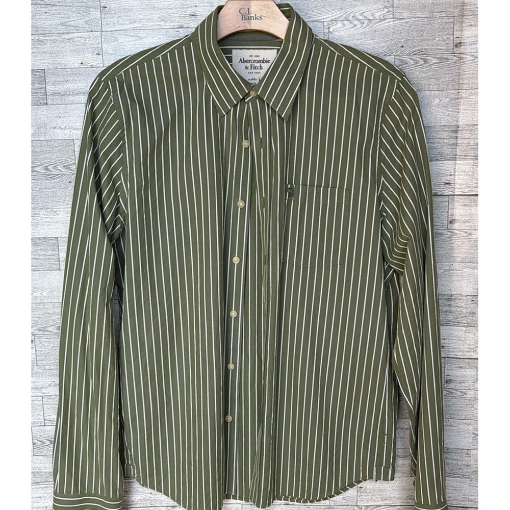 Abercrombie & Fitch‎ Green Striped Muscle Button Dress Mens Shirt Sz XXL wedding